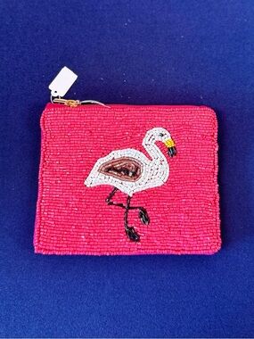 Beaded Pink Flamingo Zip Pouch